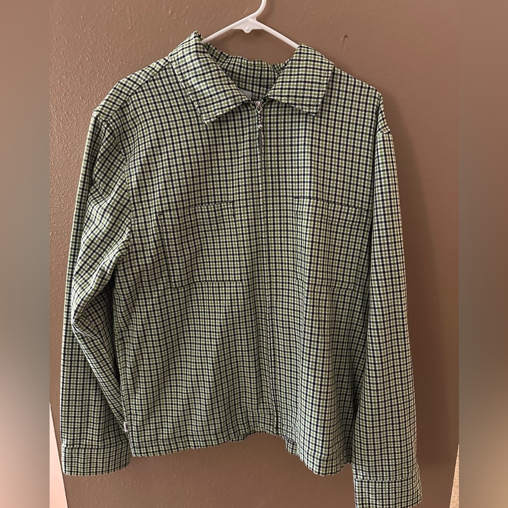 Obey Plaid Shacket - Black / Green / White - Zipper Front - L NWOT